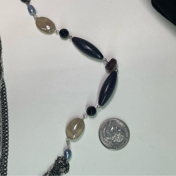 Metro 7 Silver and Black Multi Strand Necklace with Purple and Cream Beads - Picture 5 of 6